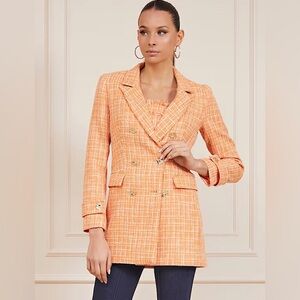 New Guess Marciano Lluela Print Double Breasted Long Blazer S 40